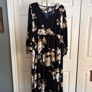BloomChic Black Floral Maxi Dress with White and Brown Flowers
